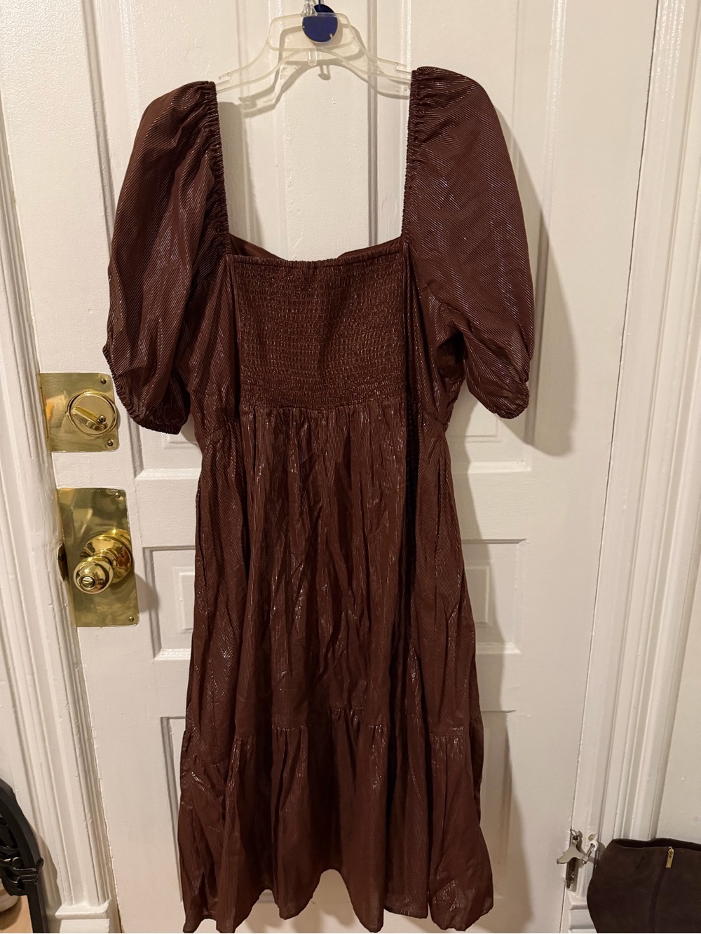 LC Lauren Conrad Chocolate Brown Puff-Sleeve Tiered Midi Dress - Picture 5 of 5
